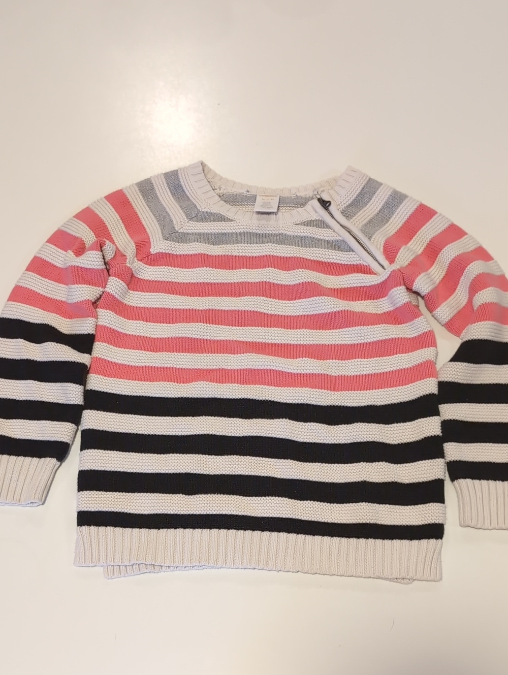 Gymboree Striped Crewneck Sweater in Pink, Black & Cream